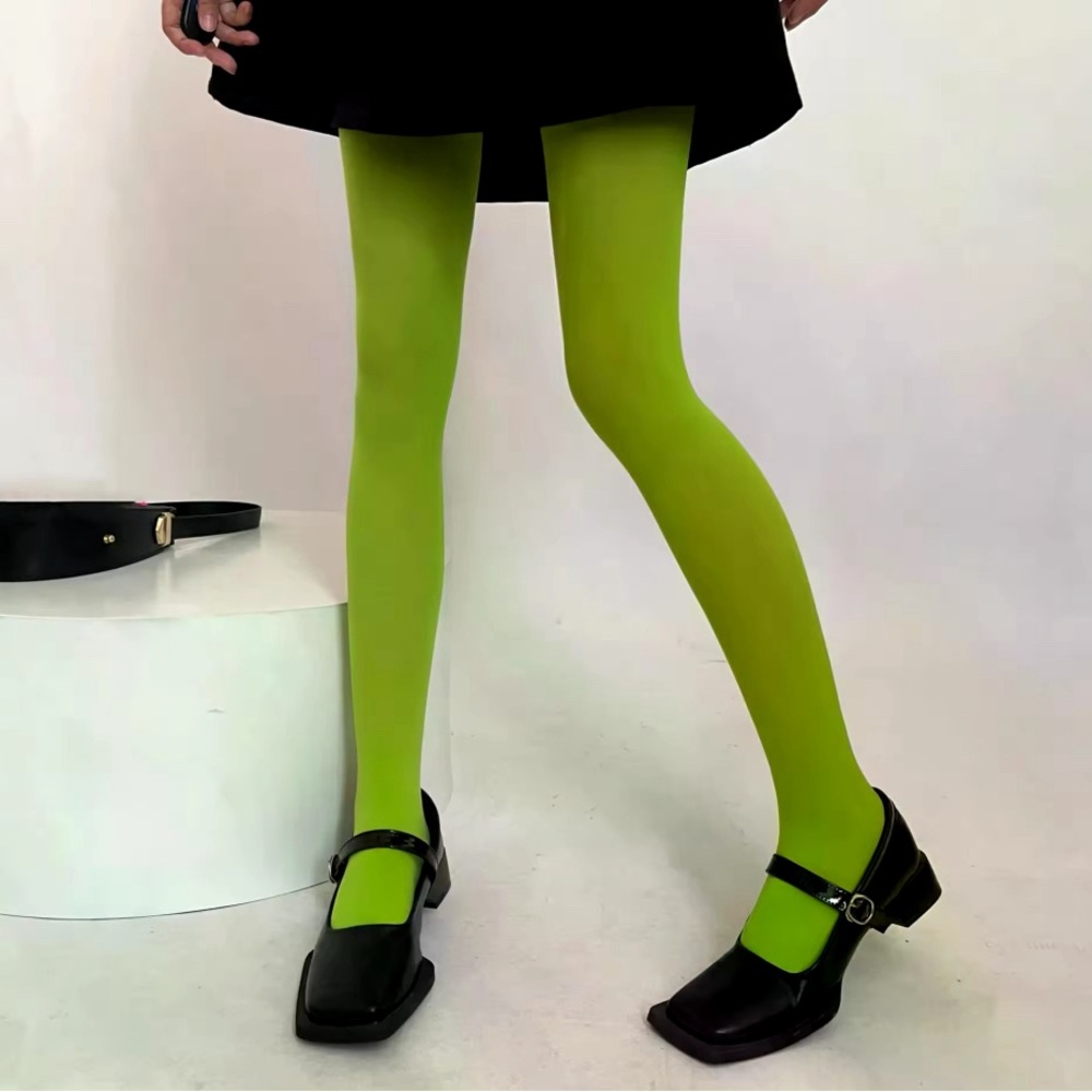 NWT lime green velvet stockings opaque tights fashion legs 1size leggings grinch